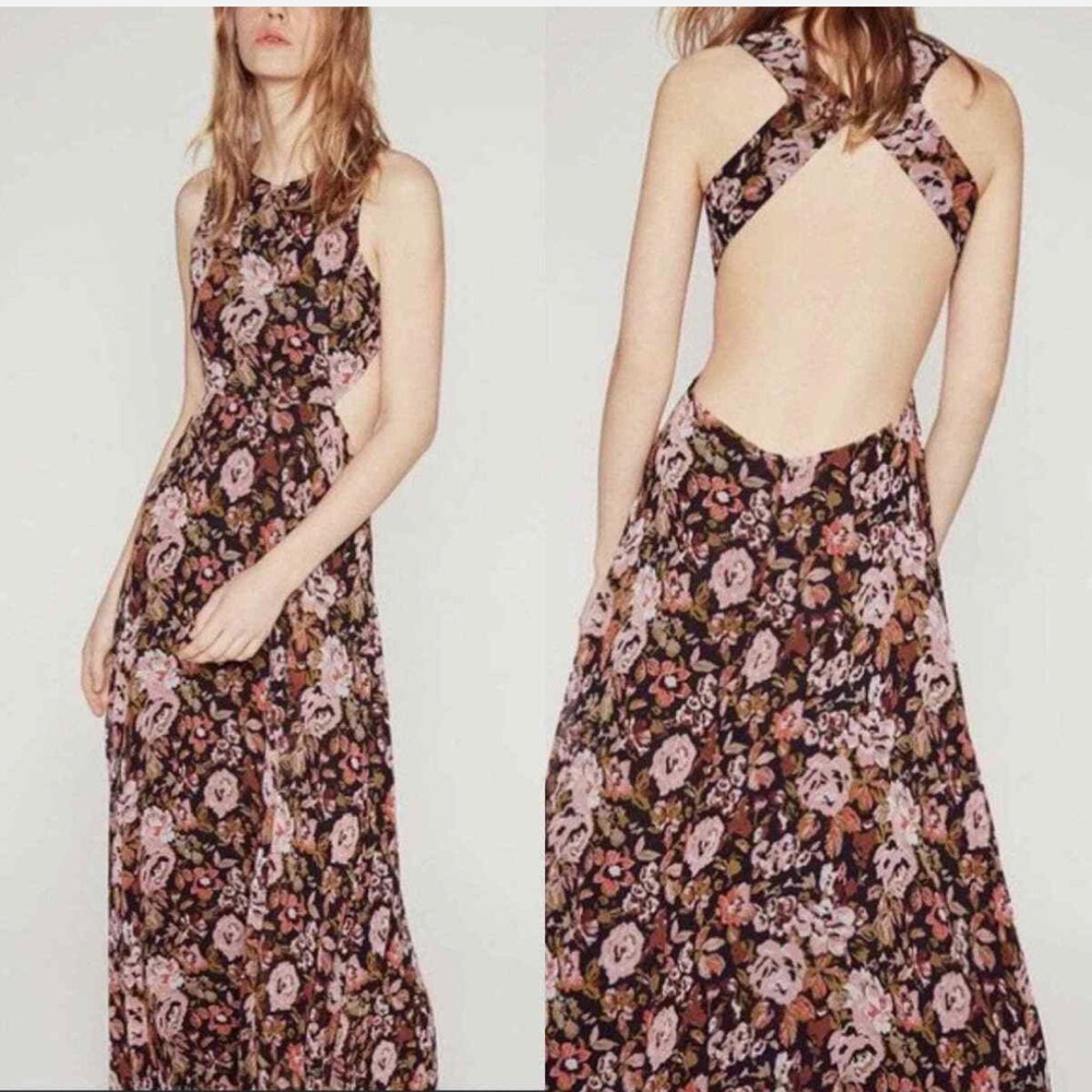Zara Floral Open Back Maxi Dress